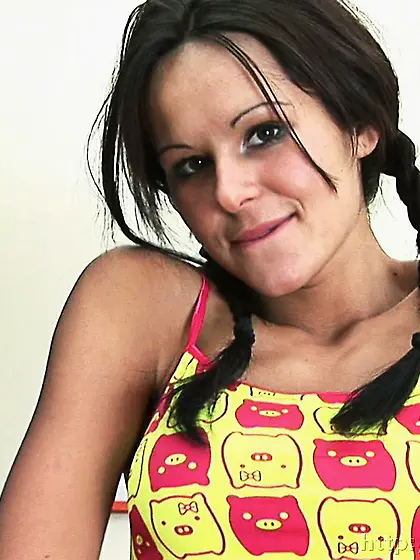 Russian teen brunette with lovely tits masturbates