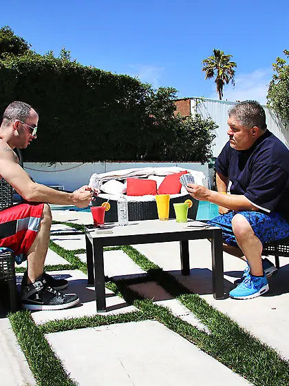 Tatted-up skinny teen takes a massive cock from behind in POV