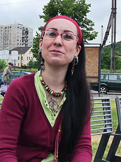 Tattooed babe green top