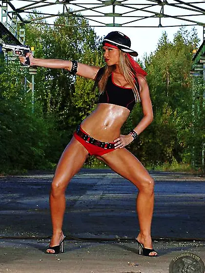 Tall army babe Marketa B with super sexy legs and perky tits sho