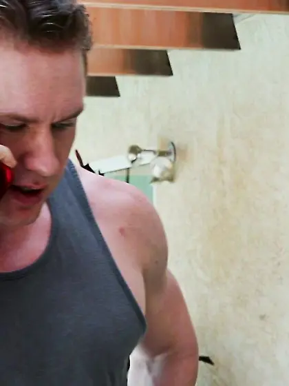 Strong guy performs joyful