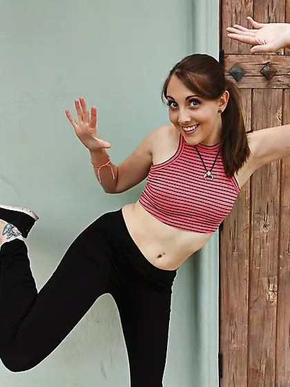 Sporty brunette black yoga