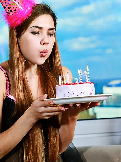 Leggy brunette shows her pussy to the viewer,  on her birthday Vi