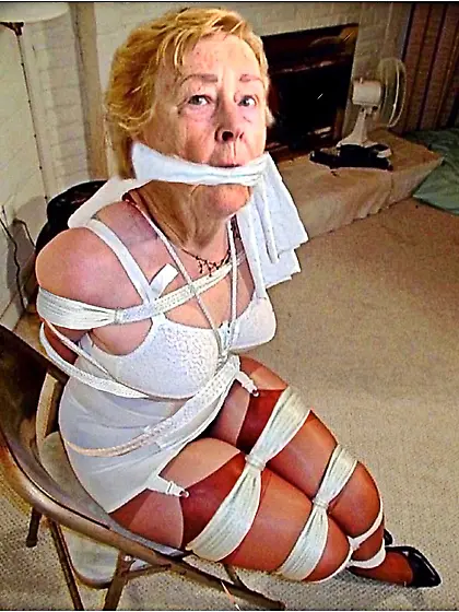 Granny Bound and Gagged Bondage Slut Cathy Rope Tied Helples
