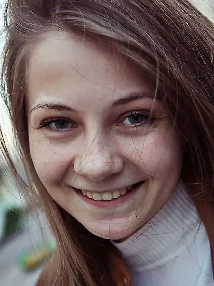 Horny city girl with a gorgeous pussy showing off on a big bed V