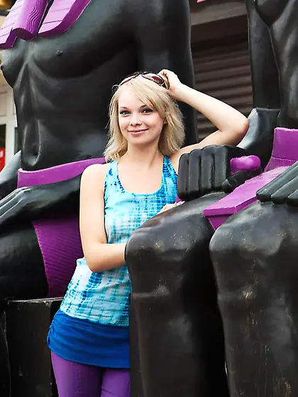 Alluring creamy blonde chick Feeona A takes a dip in the ocean a