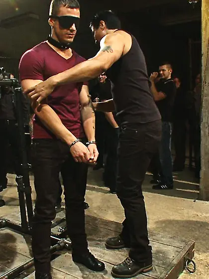 Young gay dude gets banged by many horny...