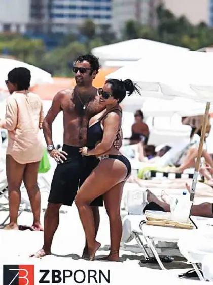 Kiara Mia and Her Buddy Bra-Less on the Beach in Miami