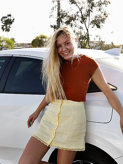 Blonde gal loves flashing her privates in...