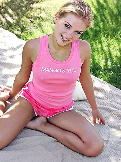 Exciting outdoor strip show with nice goldilocks Katka baring he