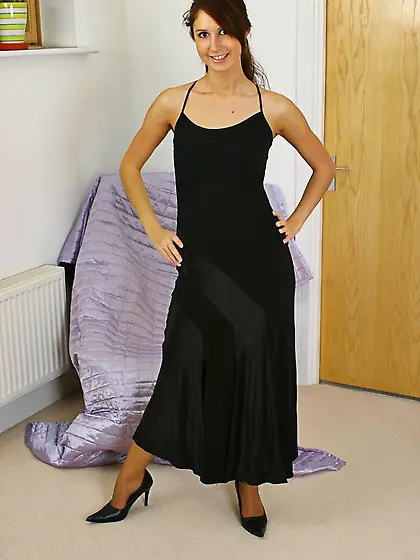 Magnificent teaser Jenny L wears skin color stockings with black