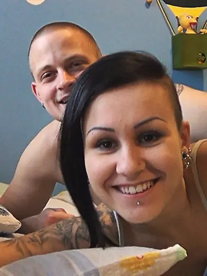 Hardcore girl tattoos sucking