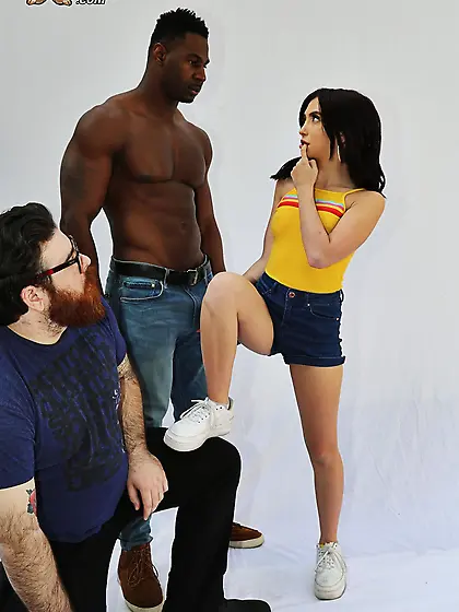 Fat bearded cuckold strokes short dick while wife enjoys huge BB