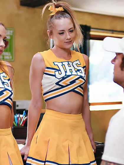 Blonde cheerleaders Kyler Quinn and Khloe Kapri get their tight