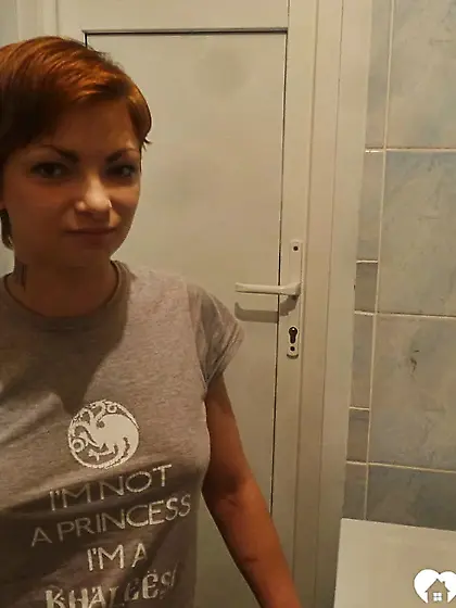 Babe in stockings taking selfies in the bathroom