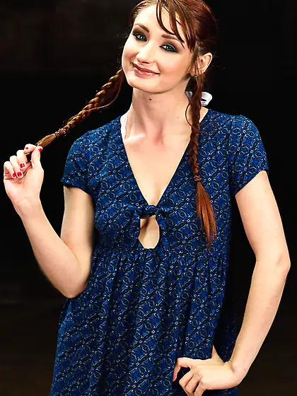 Pigtailed redhead contends with rough lovers