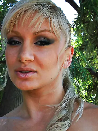 Blonde slut's hungry pussy tries to swallow panties and mesh leg