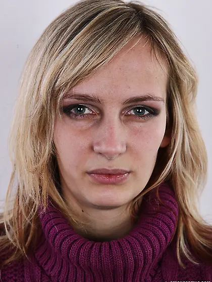 Blonde female with very small tits and bloated mug gets back on