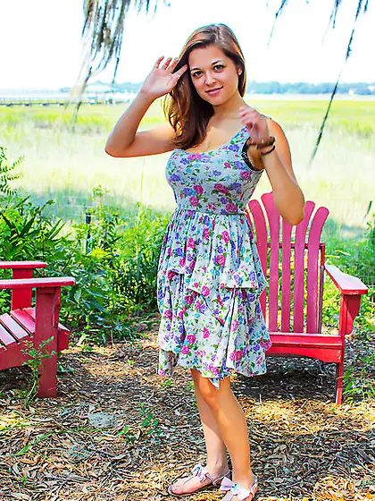 Sweet amateur belle pulls cute dress off and reveals her big bre