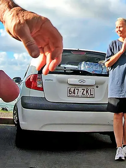 WNBR Byron Bay public erection flasher in carpark