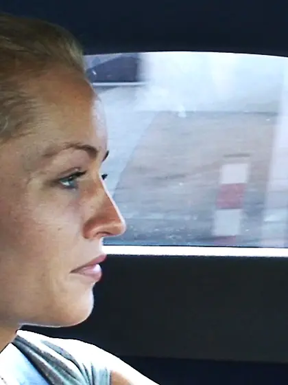 Bleached young babe swallows