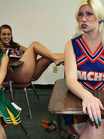 Naughty cheerleader sucks jerks