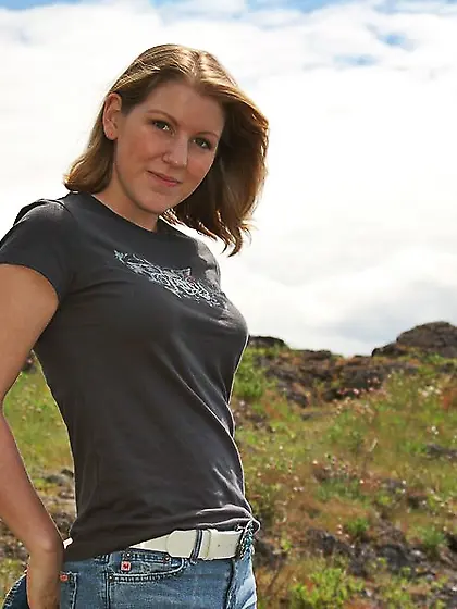 Playful blonde young housewife