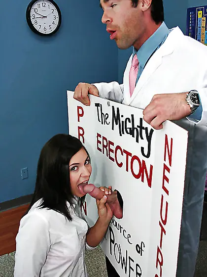 Brunette student gags on teacher's manhood through improvised gl