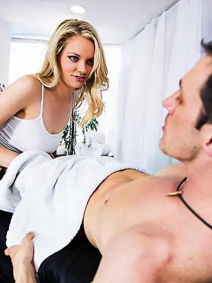 Blond fills lusty mouth