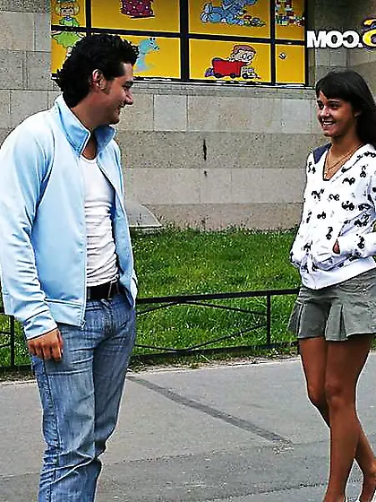 Pick up doll guzzling spunk in the woods