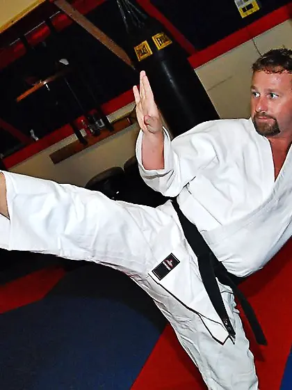 Horny busty milf Morgan Ray tries karate then gets hardly slamme