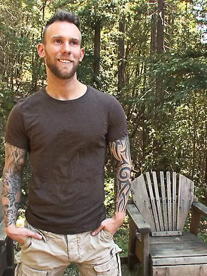 Tattooed bearded gay tied