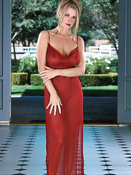 Seductive blonde babe Sydney Moon strips her red dress and shows