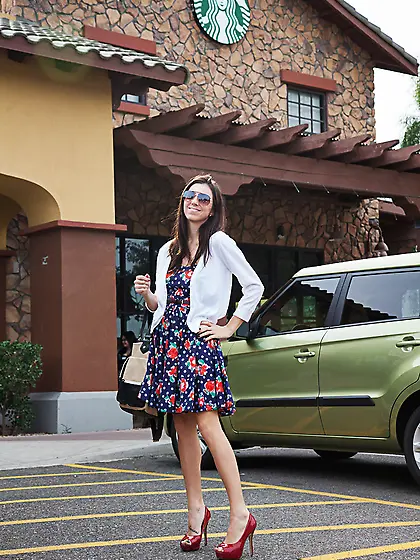 Lovely brunette coed floral