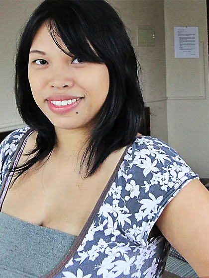 Oriental female exposes her juicy jugs and makes young man sneak