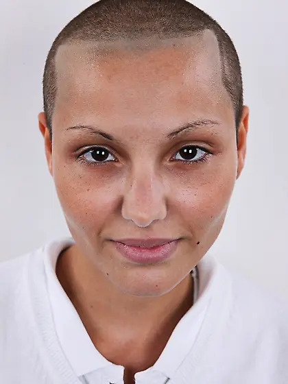 Exciting blonde shaved head