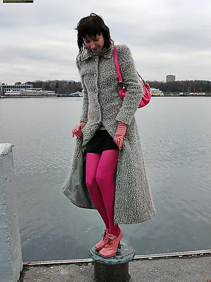 Outdoor pissing on embankment by MILF brunette