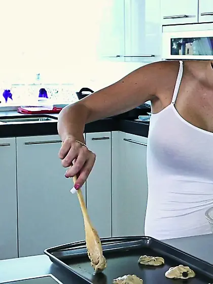 Leaning stiff cock drools