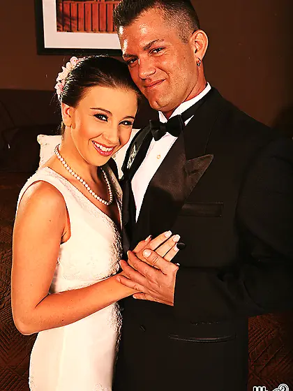 Smoking hot blonde bride Kelly Kline strips her wedding gown and