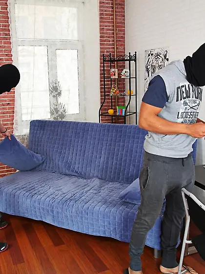 Young brunette girl is forced into hardcore sex with two men in