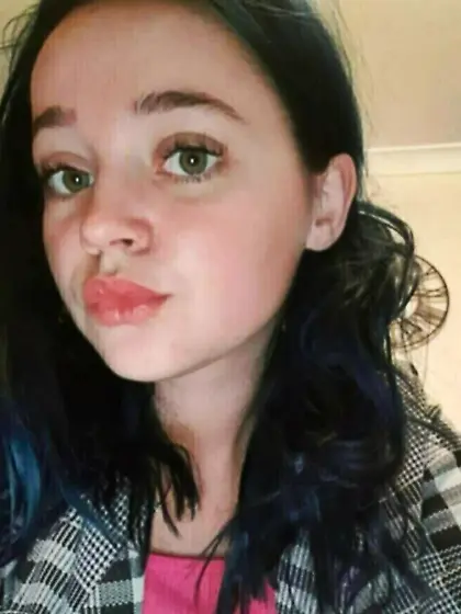 blue hair slut showing off for us