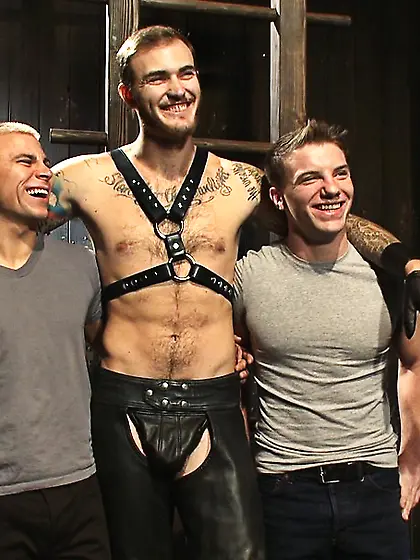 Horny gay slaves hung