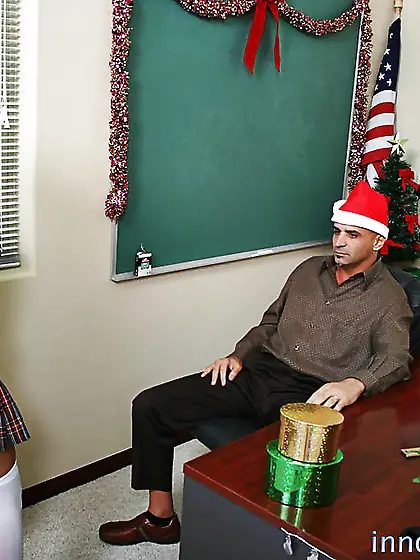 It's Christmas in college and Latina coed presents a blowjob to