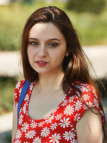 Lovely brunette teen red