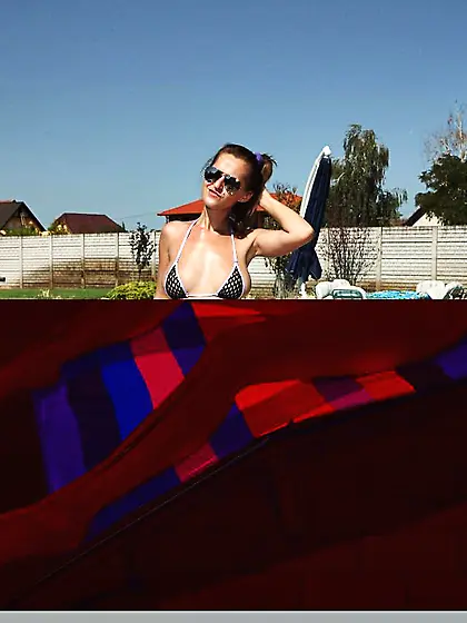 Poolside relaxation,  masturbation and toying action for the wild