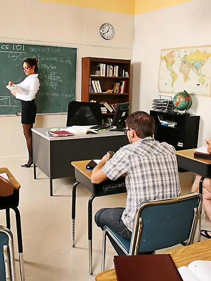 Michelle Lay takes her classy outfit off in her classroom and fu