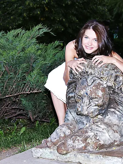 Naked brunette teen Liza J sexily posing in the ruins of the anc