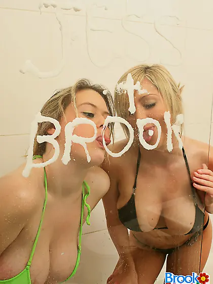 Blonde babes go to the shower together to see each other naked a