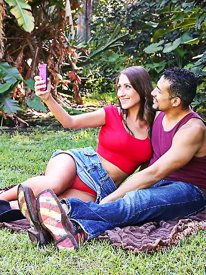 Selfie outdoors big boobed