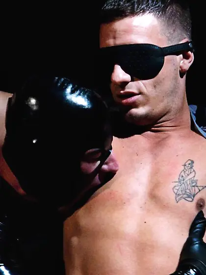 Blindfolded gay man cock